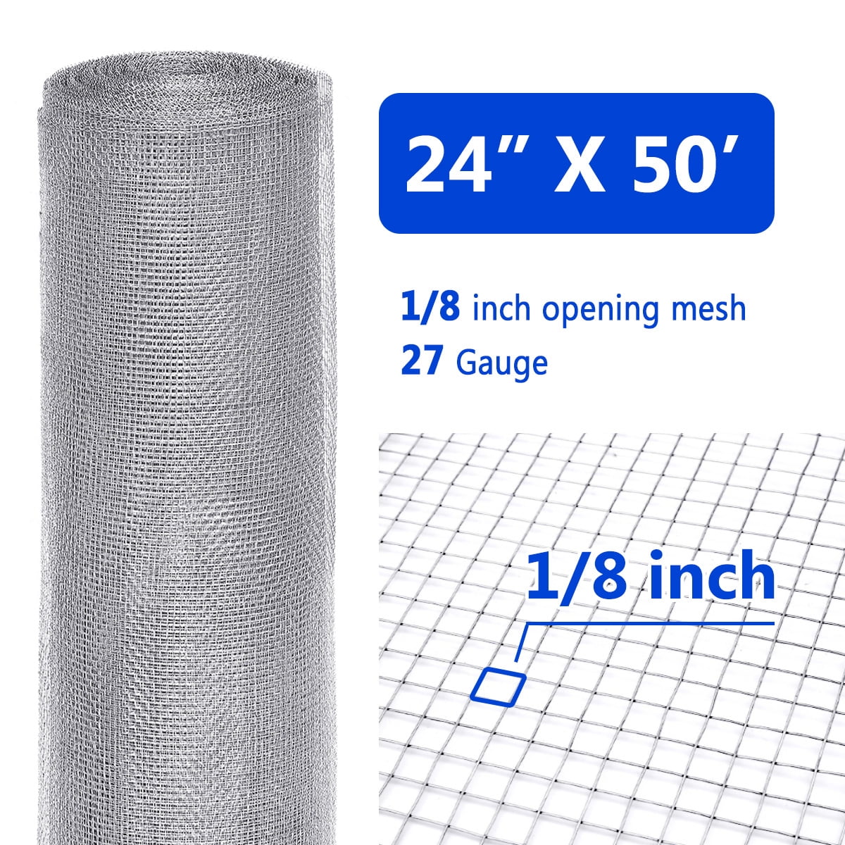 Tooca 24" x 50' Wire Fence Mesh, 1/8 inch Hot Dipped Galvanized Welded