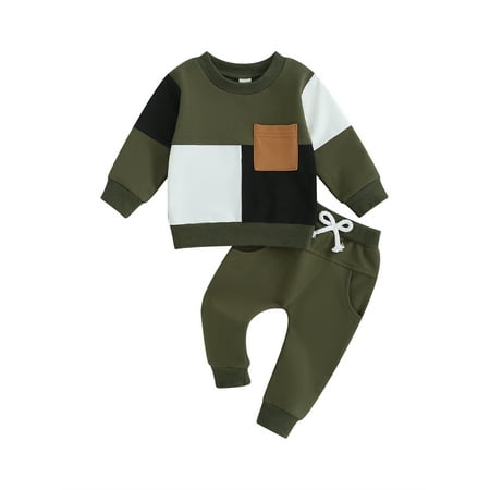 

Wassery 2Pcs Infant Boy Fall Tracksuit Outfits 3M 6M 12M 18M 24M Baby Boys Clothes Set Long Sleeve Contrast Color Sweatshirt Tops + Elastic Waist Pants Set 0-24 Months