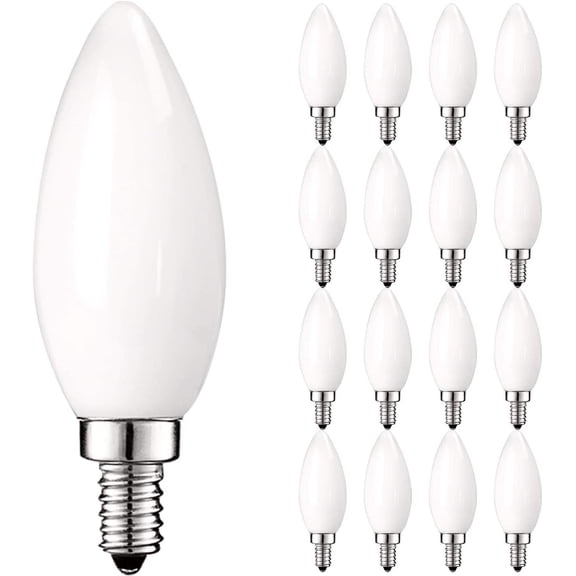 Luxrite E12 LED Chandelier Frosted Light Bulbs, Dimmable, 40 Watt Equivalent, 2700K Warm White, 360 Lumens, Blunt Tip, 16-Pack