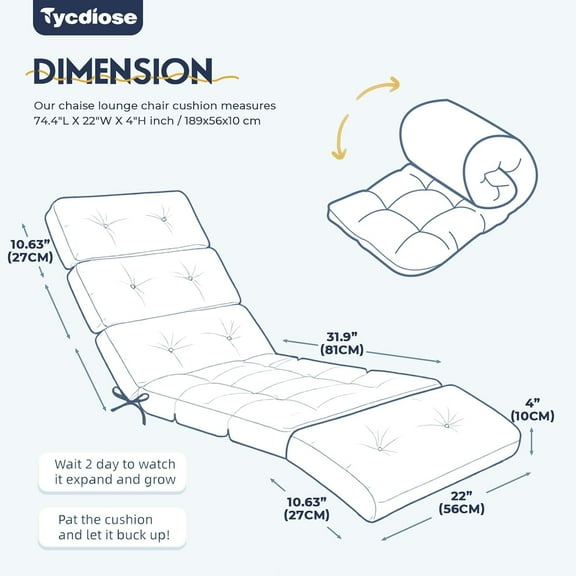 All Weather Chaise Lounge Cushions - Waterproof Memory Foam Outdoor Chair Cushion for , Blue Enchantress