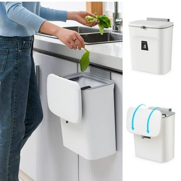 Subekyu 2.4 Gallon Kitchen Hanging Garbage Can, White