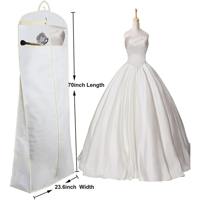 MISSLO 70 Bridal Wedding Dress Garment Bag with Zipper Pockets Travel  Garment Cover for Storage Gown, Prom, Evening Dress, White