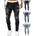 thumbnail image 4 of Gvmfive Men Denim Zip Fly Mid Rise Side Pockets Skinny Ripped Jeans, 4 of 5
