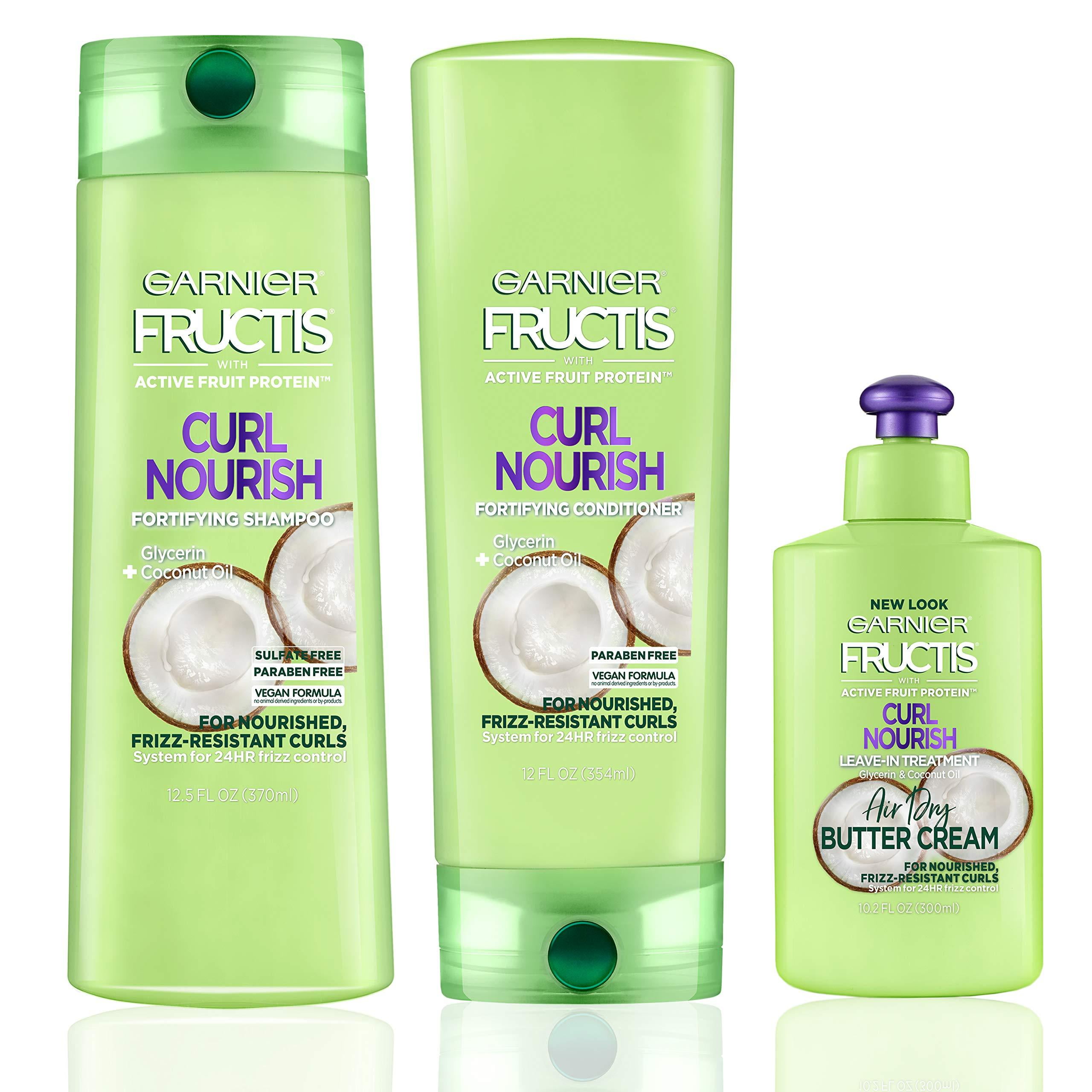 Garnier Hair Care Fructis Curl Nourish Shampoo, Conditioner, and Butter  Cream Leave In Conditioner Kit 