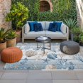 thumbnail image 2 of Blue Coastal Outdoor Rug for Patio/Deck/Porch, Non-Slip Large Area Rug 5 x 7 Ft, Beach Ocean Nautical Seashells Starfish Coral Indoor Outdoor Rugs Washable Area Rugs, Camping Rug Carpet Runner, 2 of 8