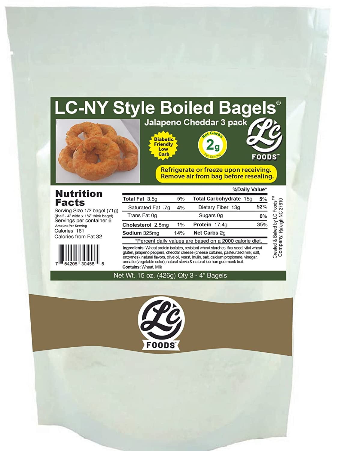 Low Carb Jalapeno Cheddar Bagels (3 pack) | Fresh Baked | No Sugar | Diabetic Friendly | Soft & Chewy Bagels (15 oz)