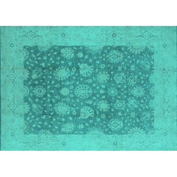 Ahgly Company Machine Washable Indoor Rectangle Oriental Turquoise Blue Industrial Area Rugs, 2' x 5'