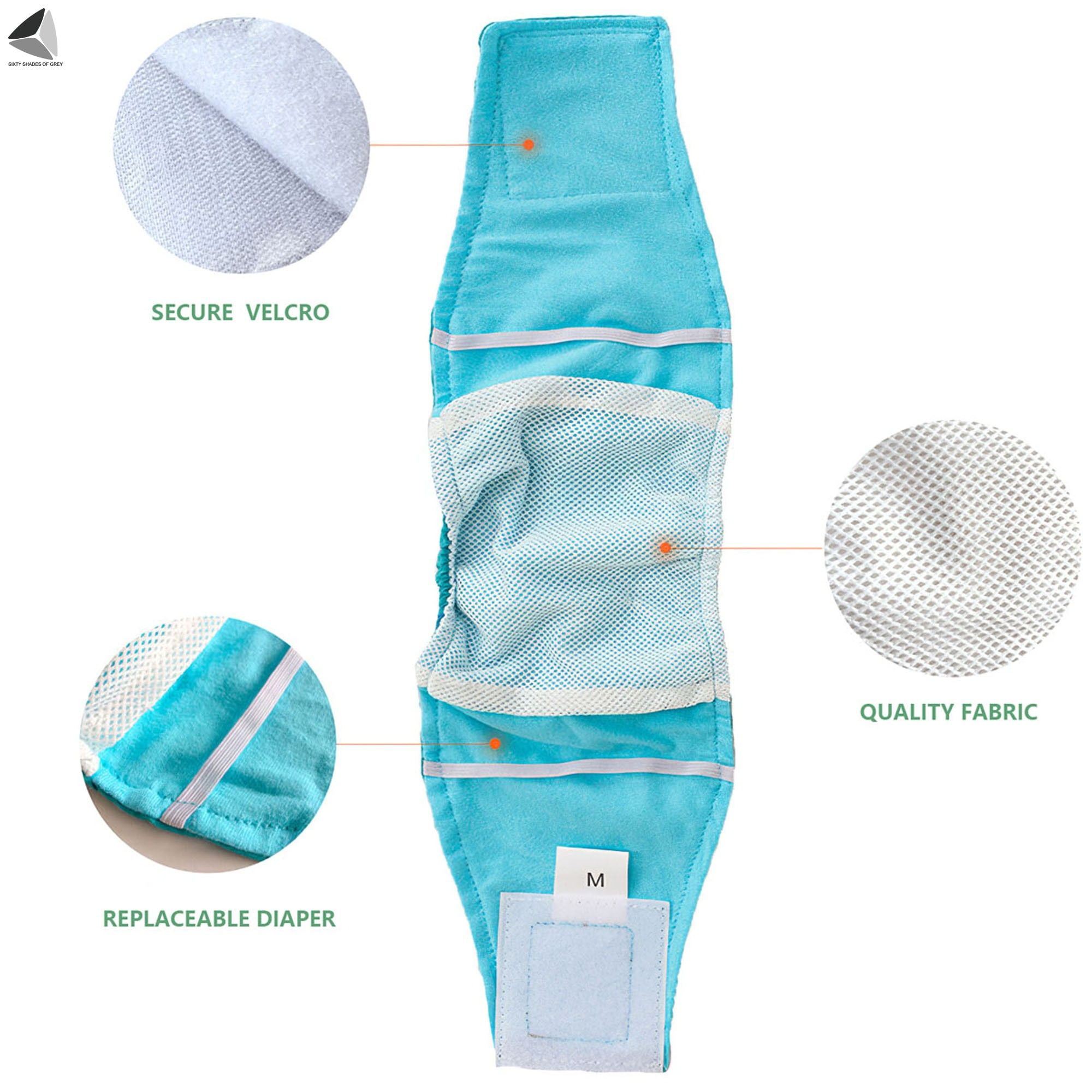 PULLIMORE Male Dog Belly Manner Bands Resuable Dog Diapers Elastic Washable Pet Band Wraps Nappies (L, Cyan)