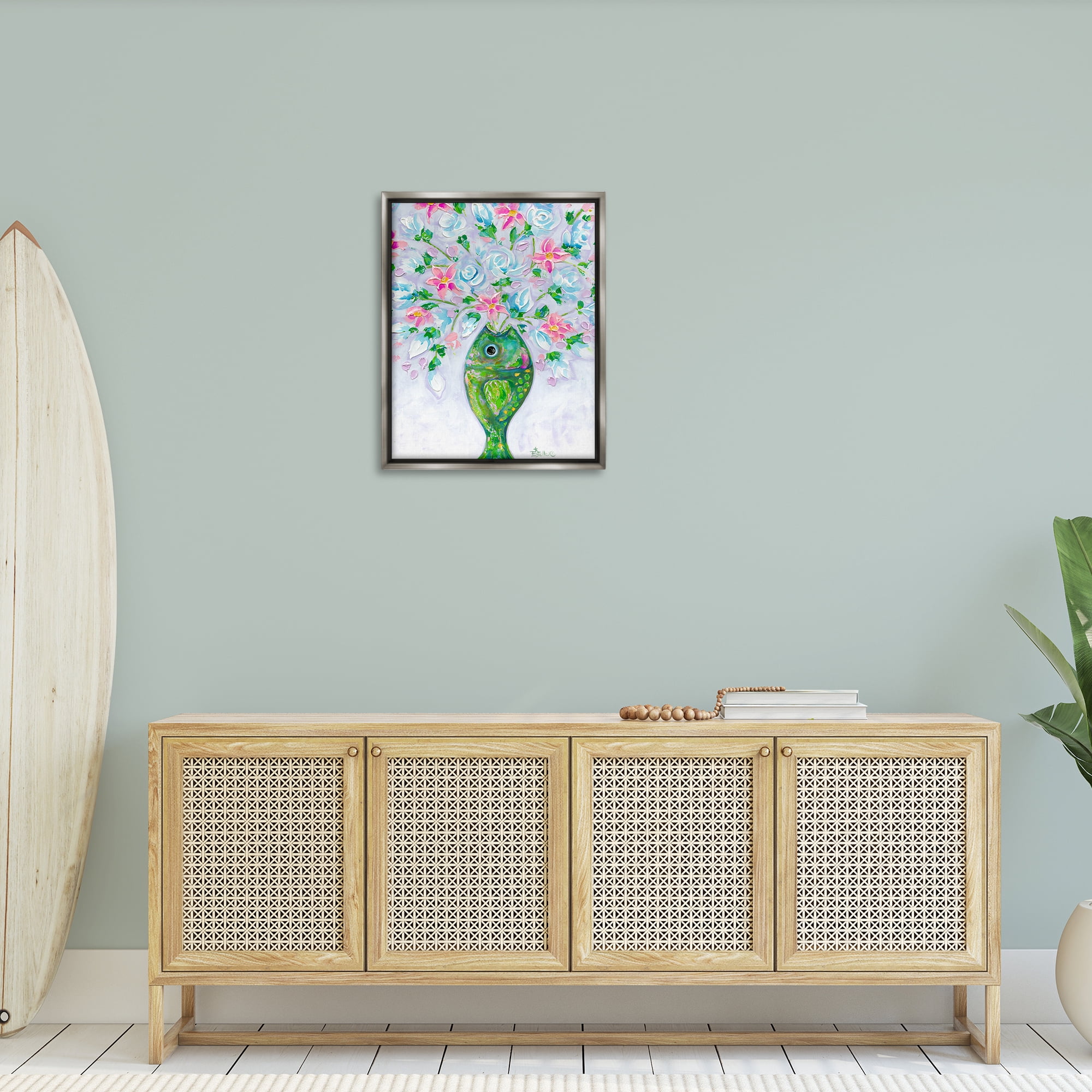 Stupell Industries Nautical Fish Bouquet Botanical & Floral Painting Gray Floater Framed Art Print Wall Art, 25 x 31
