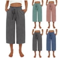 thumbnail image 2 of VERUGU Casual Pants for Women Straight Leg Long Pants Elastic Waist Solid Drawstring Trousers with Pockets Lounge Versatile Palazzo Pants Loose Comfy Workout Full-Length Slack Green S, 2 of 4