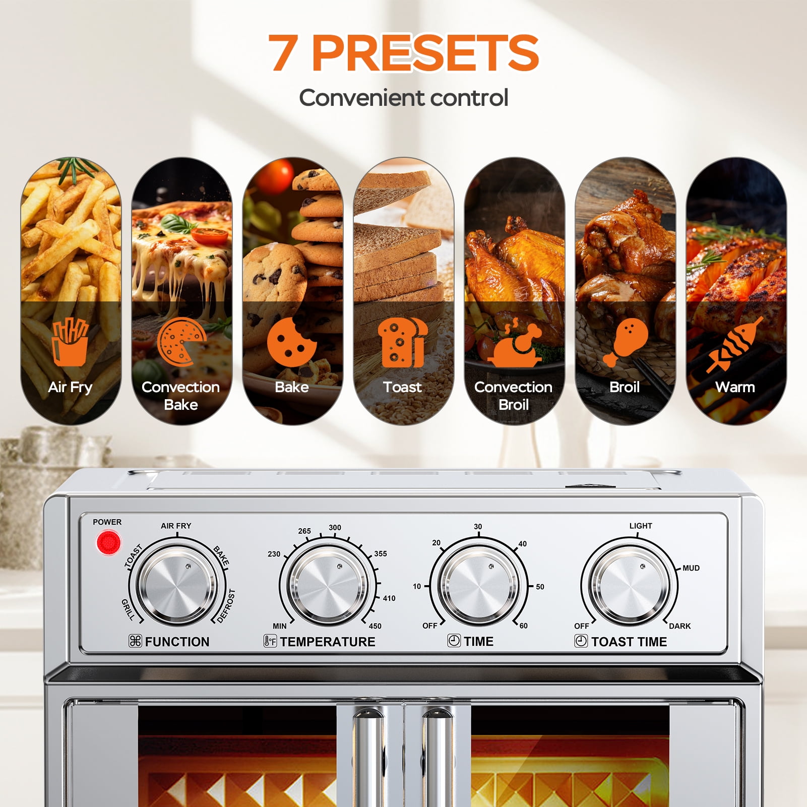 27.5QT Stainless Steel Air Fryer Oven – 3-Layer Cooking, Multi-Function, Double-Door Design for Family Meals
