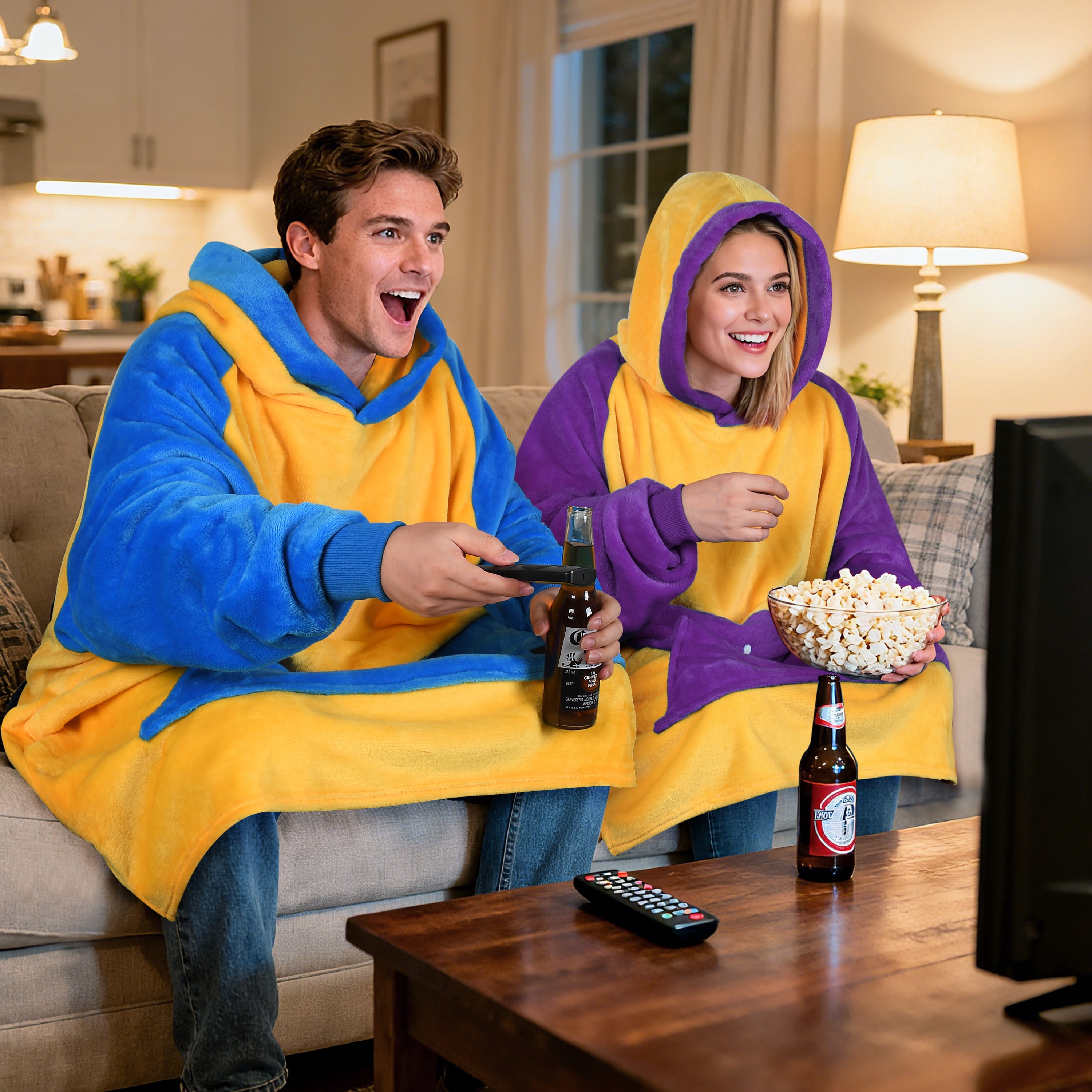 Tirrinia Oversized Blanket Hoodie Sweatshirt, Fleece Pullover with Large Front Pocket, for Adults Men Women, Blue