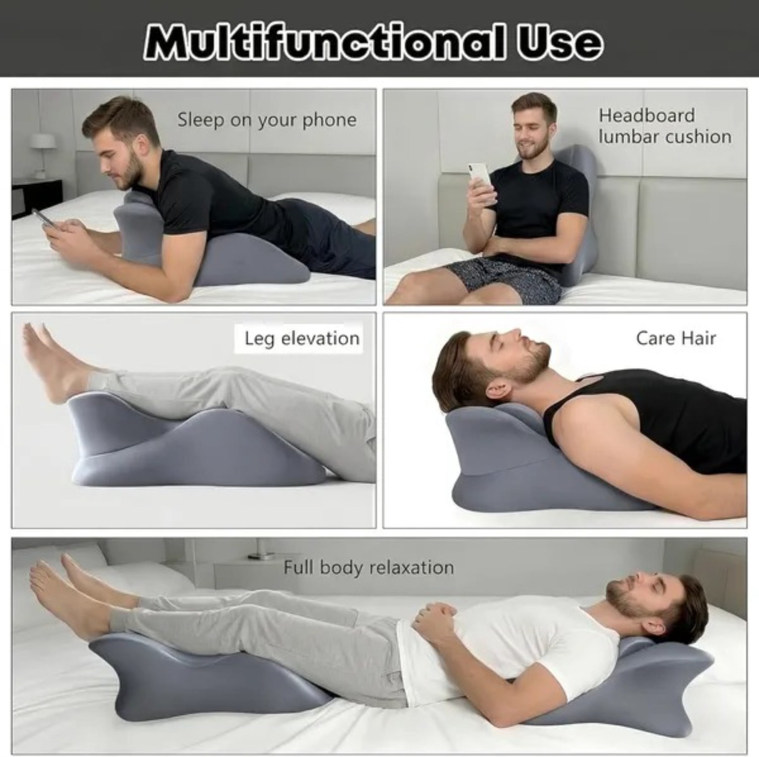 Wedge Pillow Memory Foam 27 Degree Angled Support Multi Position for Waist Neck Reading Relax