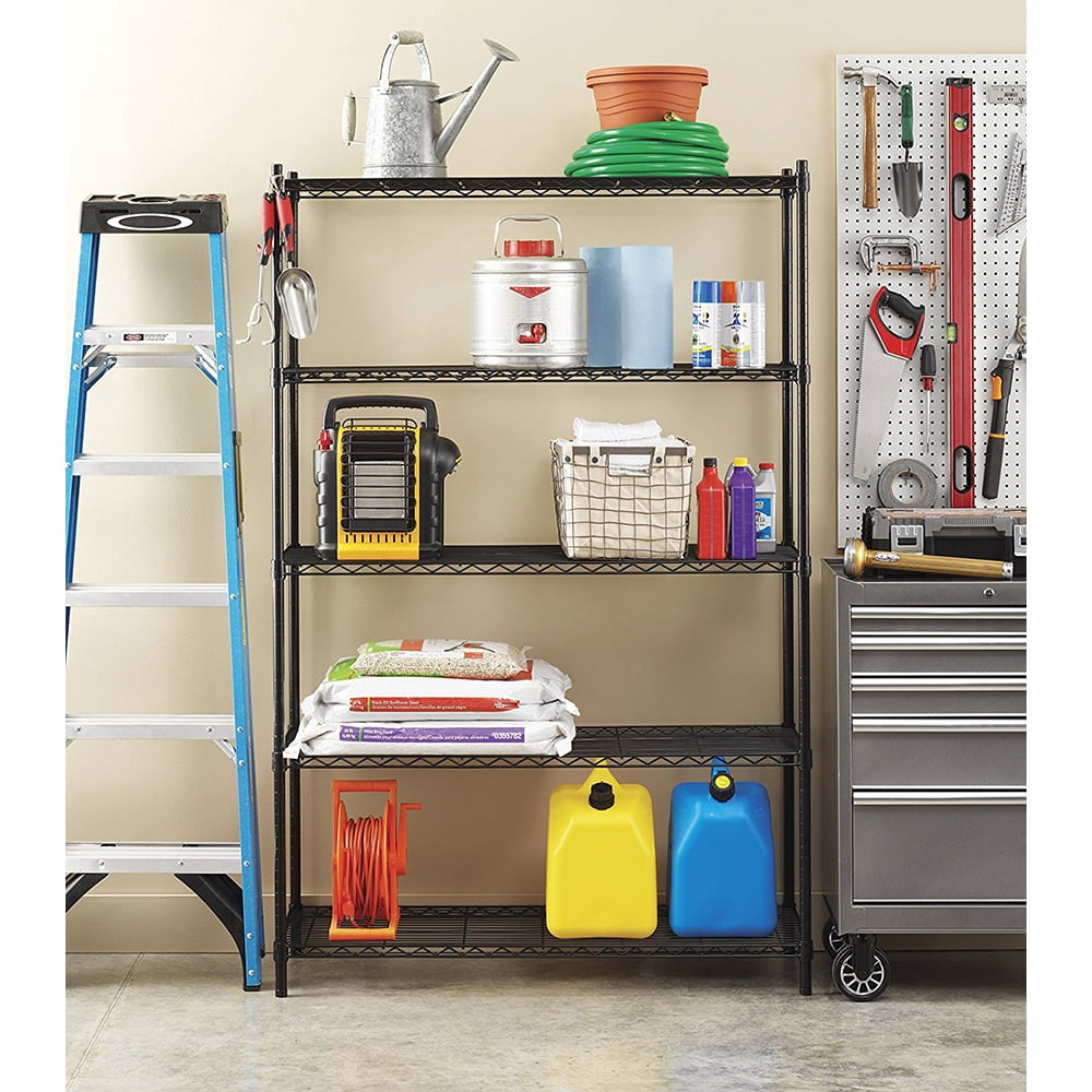 Whitmor Supreme 5 Tier Metal Adjustable Shelving, 500 lb Shelf Capacity - Black-Adult Use