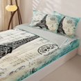 thumbnail image 3 of Erosebridal Vintage Parisian Zipper Twin Comforter Sets with Fitted Sheet and 2 Pillowcases,Eiffel Tower Pattern Zipper Bedding Set,Teal Black White,Grey Reversible, 3 of 6