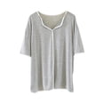 thumbnail image 4 of Blmnix Valentines Pjs Plus Size Silk Pajamas Sleep Tops Pants Gray Short Sleeve V-Neck Womens Valentines Pajamas,XL, 4 of 5