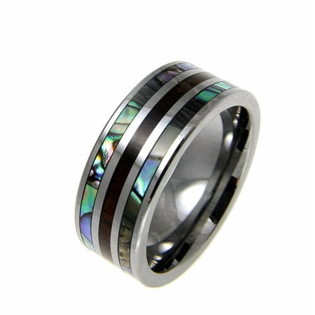 Hawaiian Style Band - Genuine inlay Hawaiian koa wood band ring titanium comfort fit dome style 8mm size 8