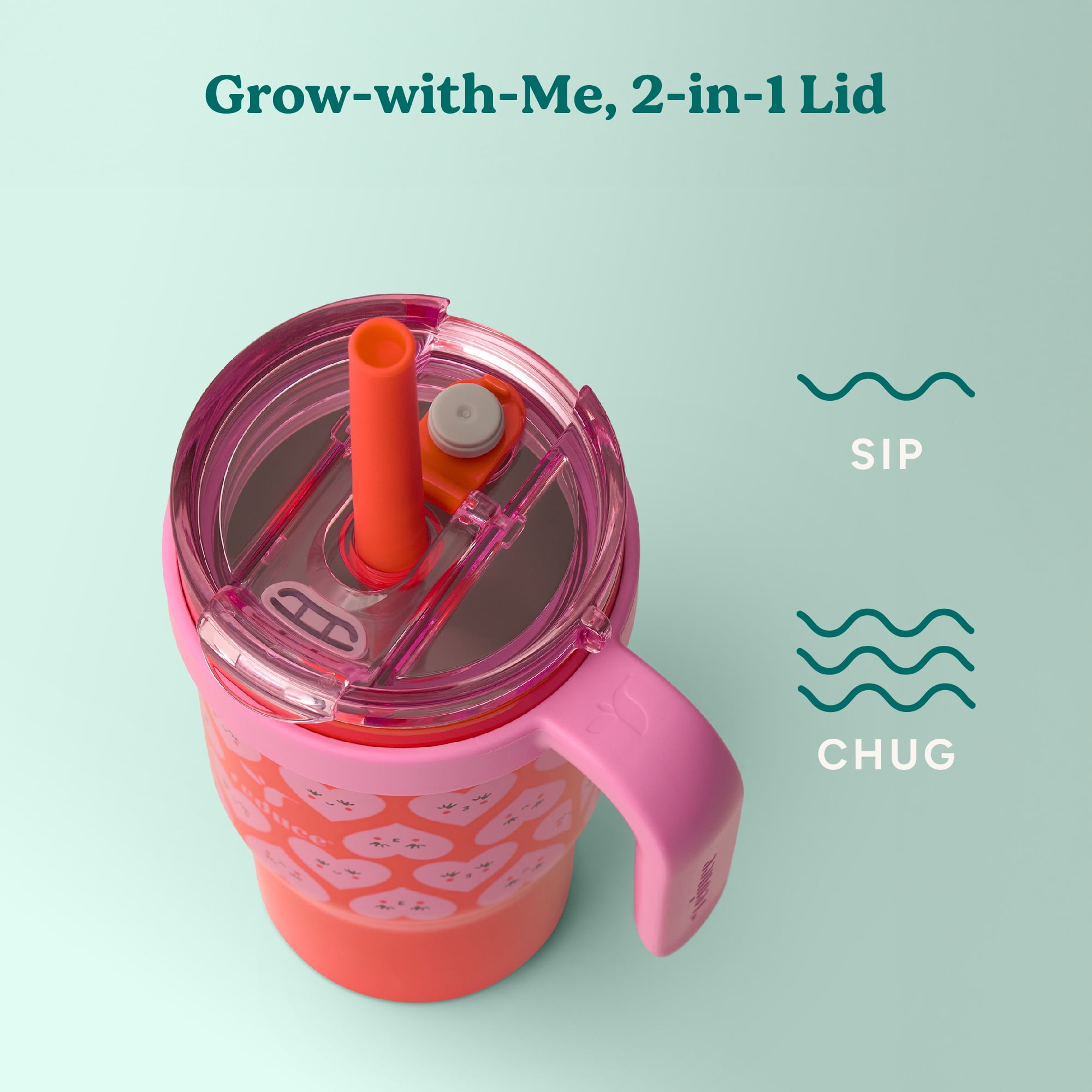 Reduce Coldee Kids Tumbler with Spill-Proof Straw & Handle. Insulated Stainless Steel 18 oz, Lovey