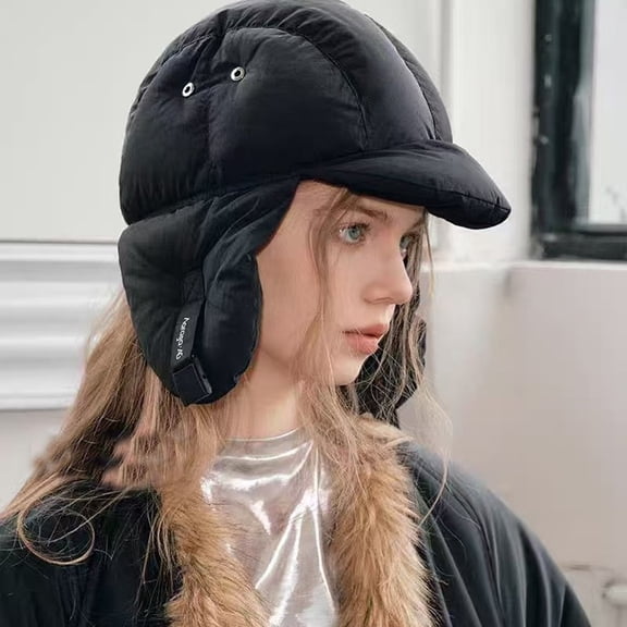 Women's Down Cotton Hat with Ear Flaps Winter Windproof Warm Aviator Cap Outdoor Ski Hat Hunting Cycling Hat