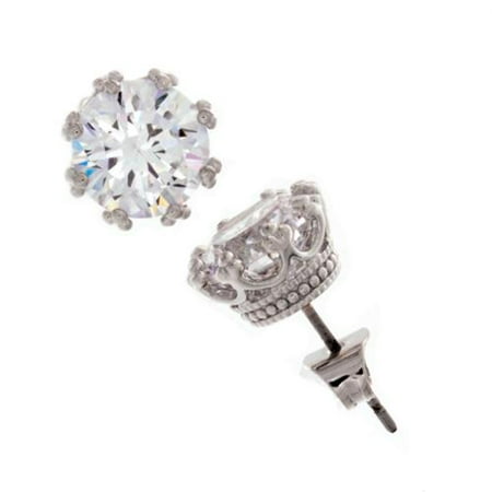 Nexte Jewelry Silvertone Large Crown Set Cubic Nexte Jewelry Silvertone Large Crown Set Cubic Zirconia Stud Earrings