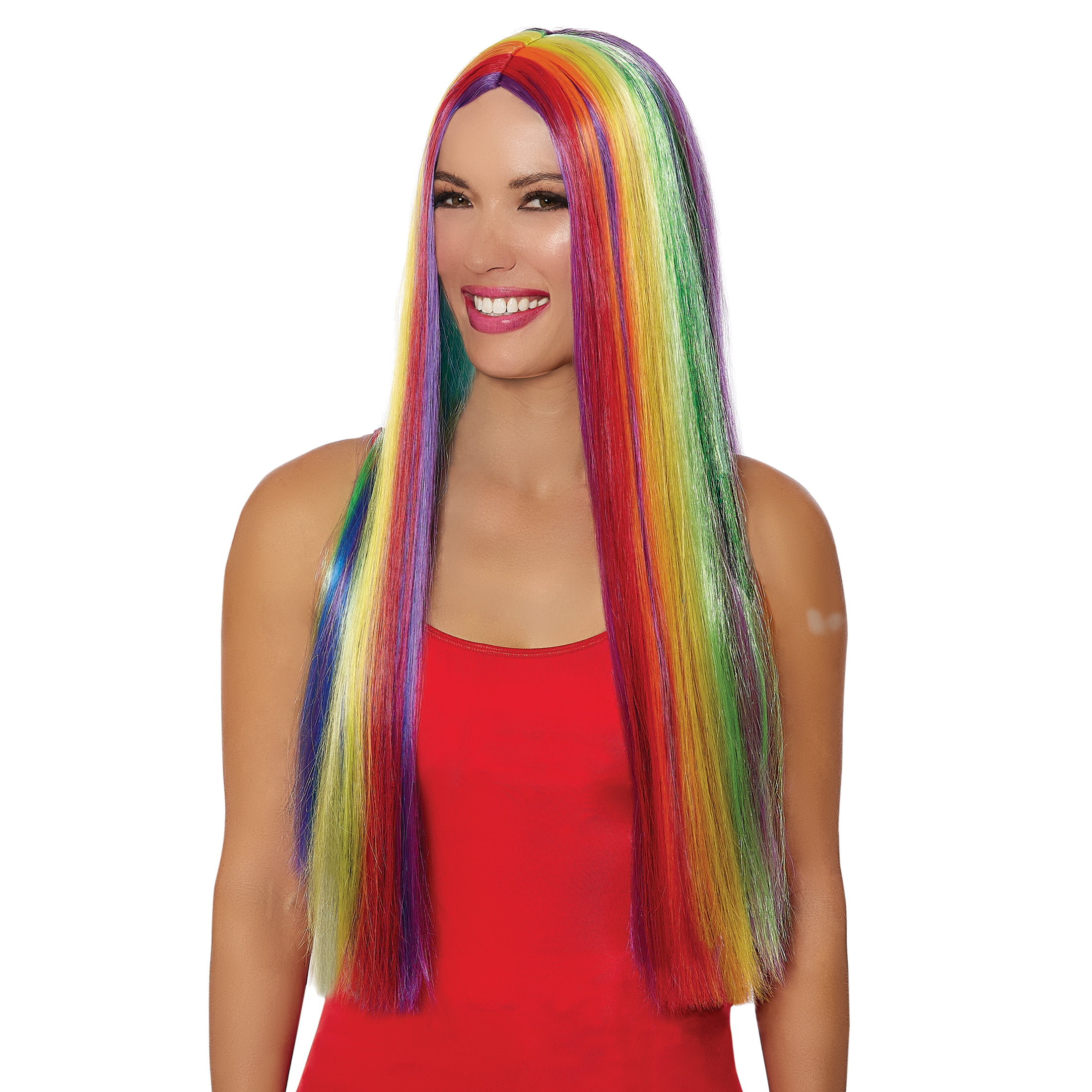 28 Rainbow Wigs for Women Long Wavy Cosplay Wig Colorful Costume Wigs for Party Halloween BU154 