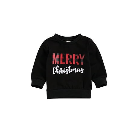 

Toddler Baby Boy Girl Christmas Letter Print Sweatshirt Long Sleeve Crewneck Sweater Shirt Pullover Xmas Tops