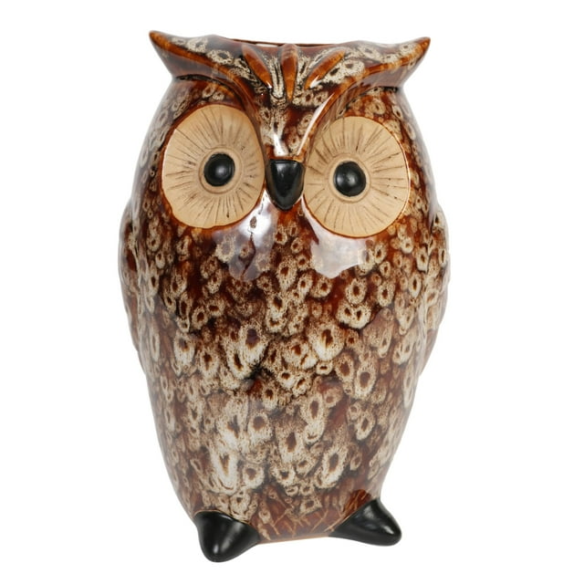 Hosley Ceramic Owl Vase, Brown