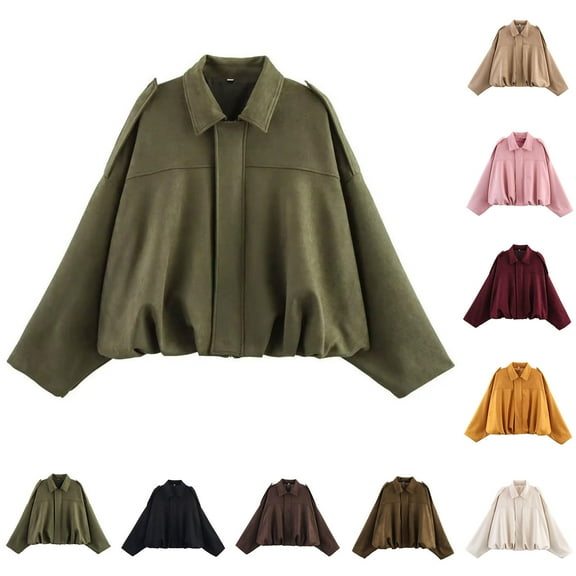 Bixock Women Clothes Outerwear Fall and Winter Casual Sleeve Zipper Loose Textured Jacket