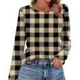 thumbnail image 2 of Nokdvo Woman Sweatshirt Fall Winter Plaid Crew Neck Pullover Long Sleeve Casual Loose Fitting Shirts,Khaki S, 2 of 5