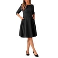 thumbnail image 4 of INSPIRE CHIC Wear to Work Dress for Women's Boat Neck Short Sleeves Midi Flared Office Dresses M Black, 4 of 6