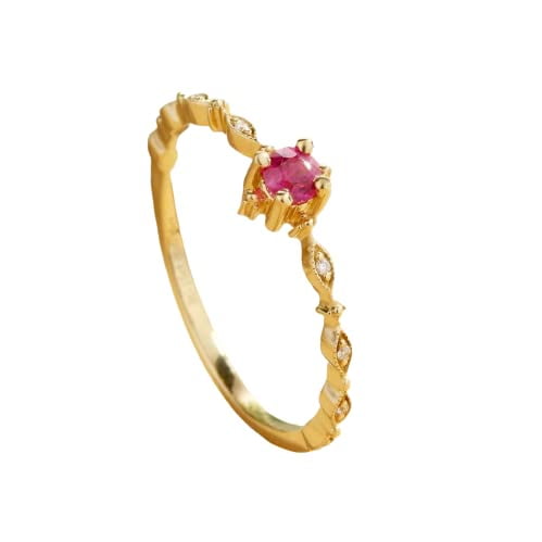 HeartsAndYou 1ct Natural Ruby Diamond Solitaire with Round Accent Ring 14k SOLID Yellow Gold