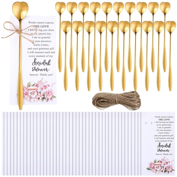 Skybooly 50 Heart Shaped Tea Party Spoons with Bridal Shower Thank You Cards and Hemp Rope Wedding Souvenirs