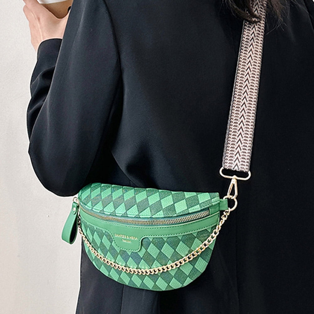 Chamair Rhombic Lattice Chest Bag Casual Chain Lady Crossbody Bag for Travel (Khaki), Women's, Size: Small, Black