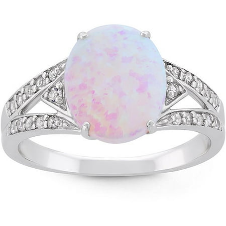 Created Opal and White Sapphire Oval Split Shank Ring