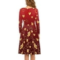 thumbnail image 3 of Renewold Comfy Women Dresses for Special Occasions Valentine's Day Gifts Gold Hearts Long Sleeve Knee Length Jumpskirt Size 3XL Elastic High Waistline Red Skater Dress, 3 of 7