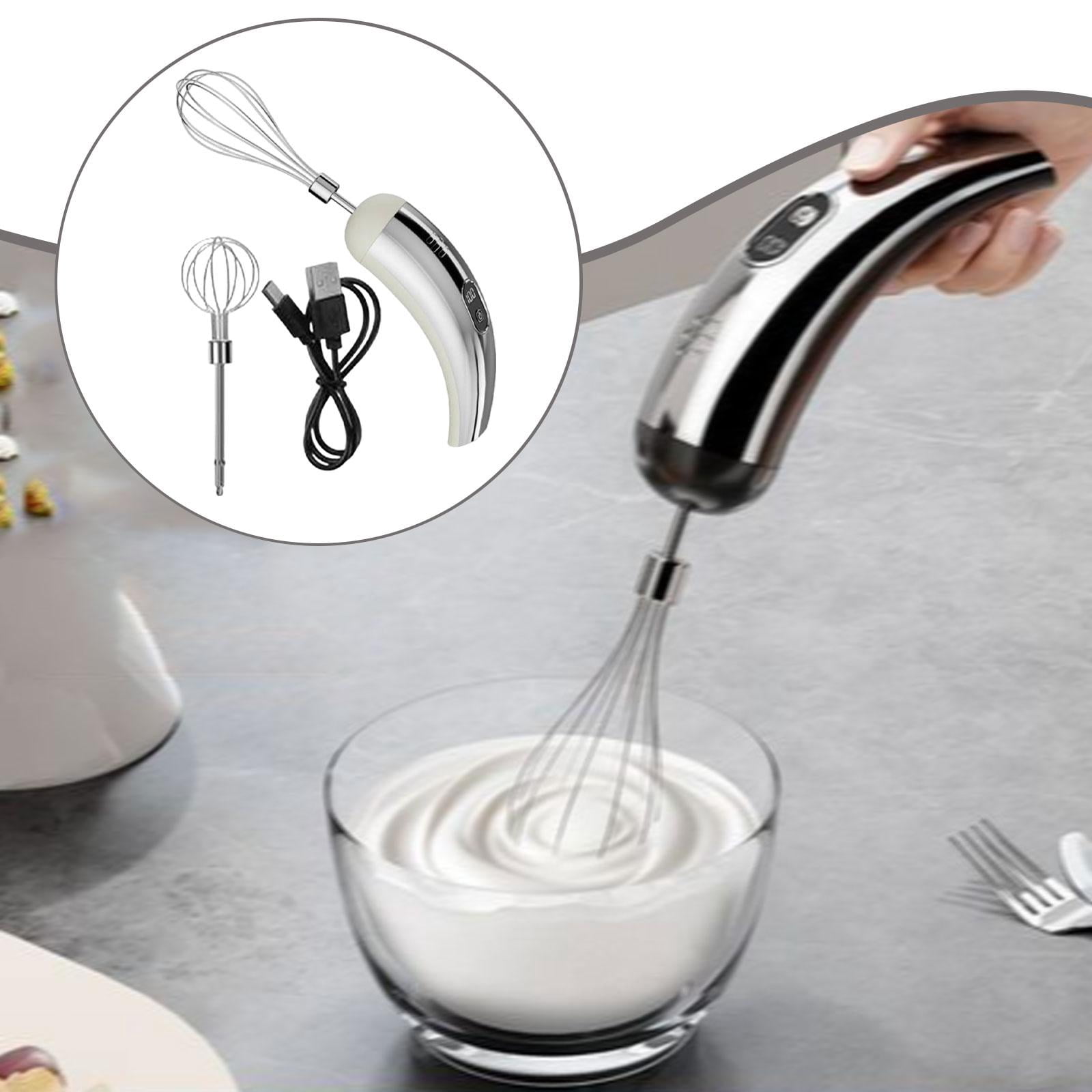 Fiocias Cordless Hand Mixer Compact Electric Egg Beater for Kitchen Baking Cake Shop Silver White