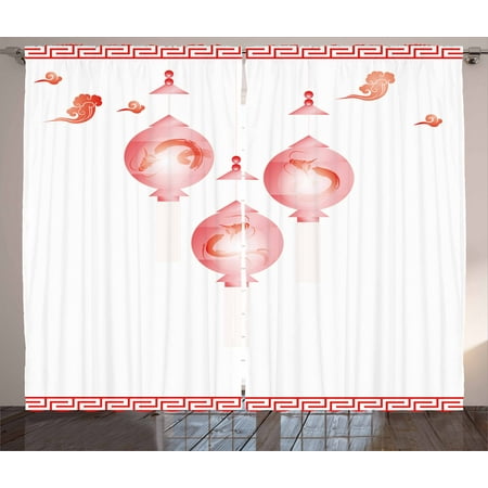 - Lantern Curtains 2 Panels Set, Traditional Asian Mid Autumn Festival Pattern with Abstract Shapes in Red Coloring, Window Drapes for Living Room Bedroom, 108W X 96L Inches, White Red, by Ambesonne