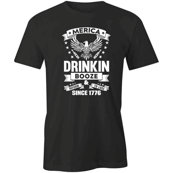 Merica Drinkin Booze T-Shirt | Patriotic American Black Tee Gift
