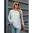 thumbnail image 5 of Womens Casual Striped Long Sleeve Shirt Trendy Crew Neck Slim Loose Fit Basic Blouses Tops Light Gray&White XXL, 5 of 8