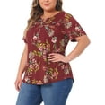 thumbnail image 4 of Agnes Orinda Women's Plus Size Blouse V Neck Floral Print Short Sleeve Casual Top Blouses Tops 1X Red, 4 of 6
