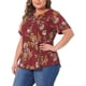 thumbnail image 4 of Blusa de mujer de tallas grandes Agnes Orinda, con cuello en V, estampado floral, de manga corta, top casual 4X rojo, 4 of 6