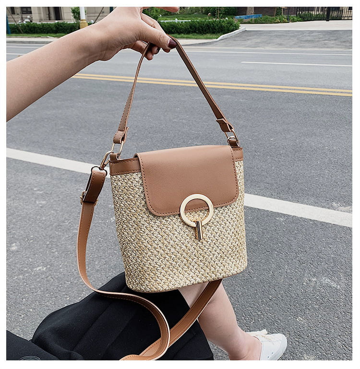 Handbag for Women, GMYLE PU Leather Shoulder Crossbody Tote Bucket Bag  Korean Style Fashion with 2 Removable Straps Design Wide, Gift for Mother  Wife