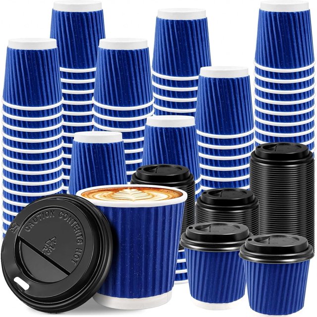 missunny-100 Pack 4 oz Disposable Paper Coffee Cups with Lids, to Go Hot Coffee Cups Disposable Espresso Cups Insulated Kraft for Hot Beverages Travel and Office