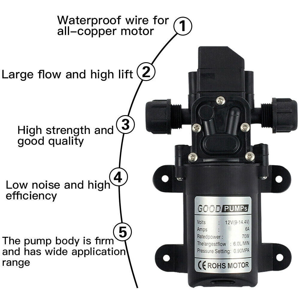 Made 12V Water Pressure Diaphragm Pump 6 L/MIN 5 GPM 72W Self Priming RV Booster Sprayer Pump Micropump For Caravan/RV/Boat/Marine