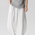 thumbnail image 6 of Xdegoge Men'S Linen Pants Baggy Wide Leg Casual Loose Fit Yoga Lounge Harem Trousers with Elastic Waist Drawstring Summer Beach Vacation Bottoms, 6 of 7