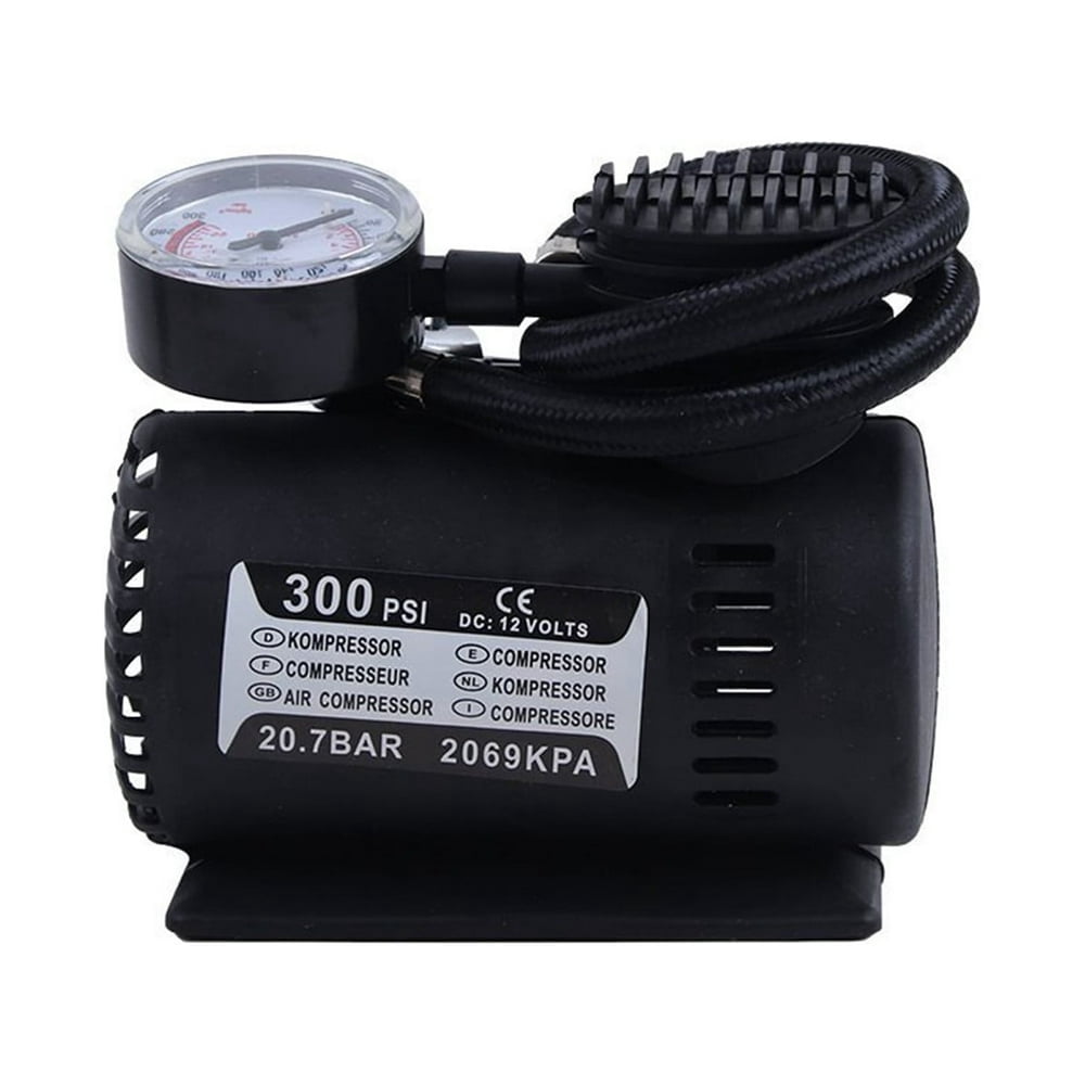 HLONK Black 12V Portable Compressor Tire Inflator With Mechanical Pressure Gauge  Inflator For Car Tires  Motorcycle  Bike  Basketball