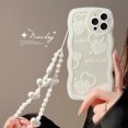 thumbnail image 3 of Funda linda para iPhone 13 Pro con forma de corazón blanca, marco ondulado rizado, dibujos animados kawaii transparente, 3 of 5