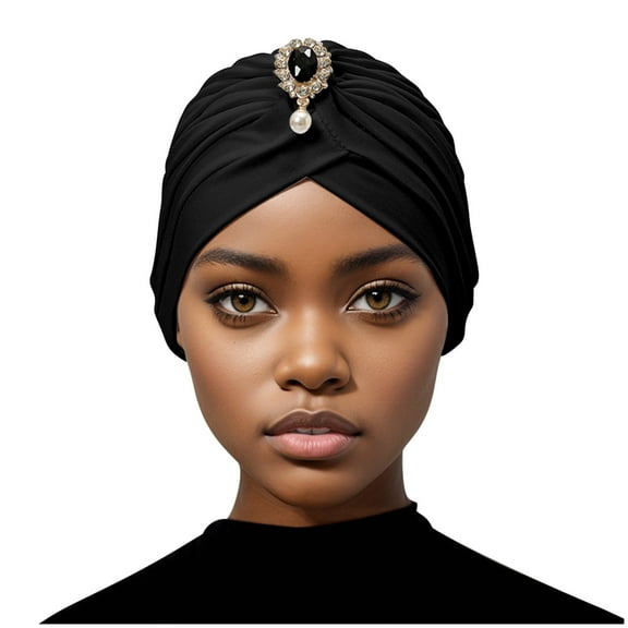 Mikilon Women New Elastic Neck Caps Solid Color Fringe Hats Indian Style Gemstone Decoration Hat