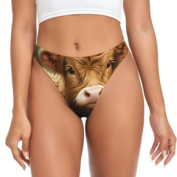 Balery Adorable Calf Butterflies Champagne Tangas de Algodón para Mujer con Estampado – Ropa Interior Sexy, Transpirable, G-string-X-Small