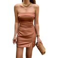 thumbnail image 1 of Vestido corto bandeau Vestido ajustado Vestido de cóctel de satén delgado para mujer Kuymtek Marrón T L para Mujer, 1 of 6